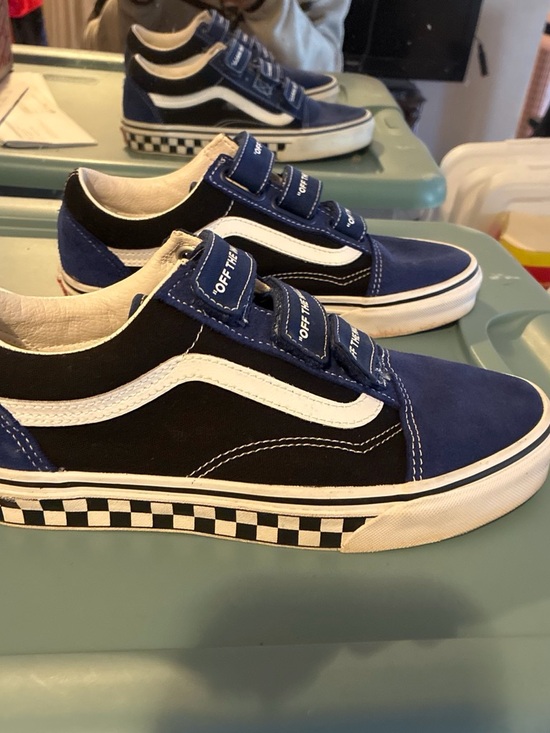 Vans Shoes - Vans Kids Old Skool Velcro Sneakers - Black, Blue, White